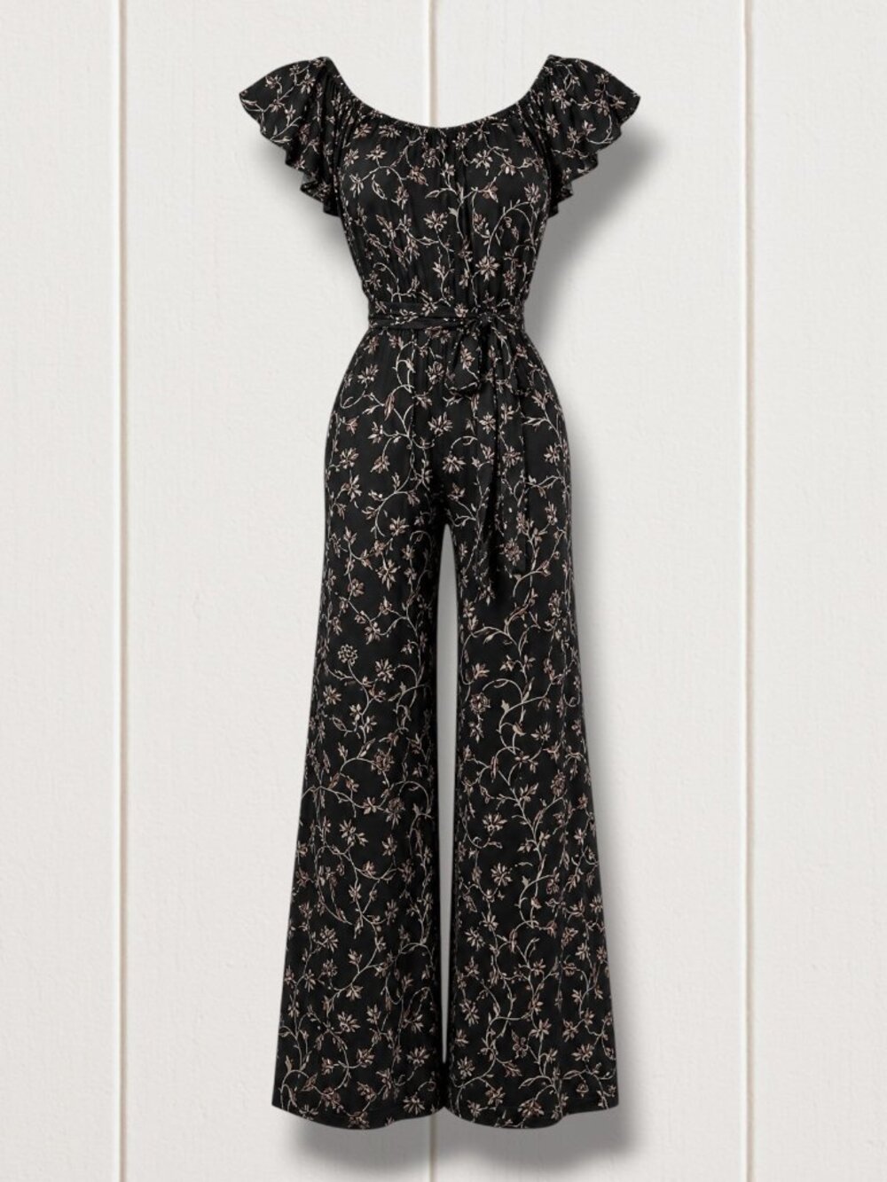 Amuse Society Wildflower Floral Drawstring Off Shoulder Jumpsuit S